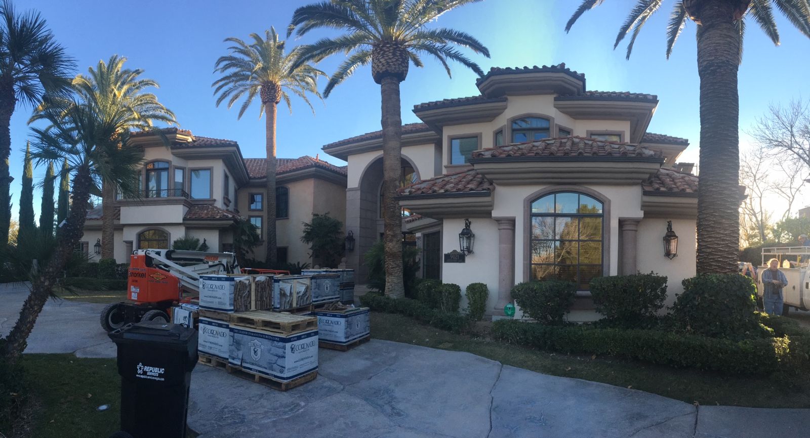 Tile rooflines, custom-home street — west Las Vegas
